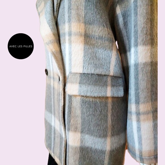AVEC LES FILLES NEW Plaid Double Breast Flap Pockets Peacoat L - Picture 3 of 11